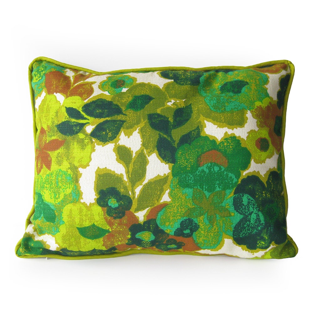 Barkcloth Throw Pillow with Piping 1960s Vintage Fabric