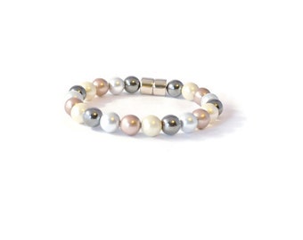 Magnetic Hematite Bracelet in Black/Cream/Silver/Bronze, Pain Relief Jewelry