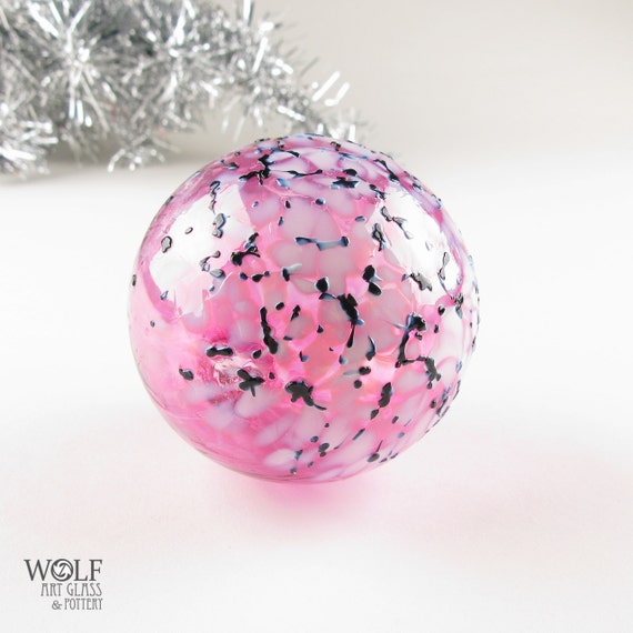 Glass Ornament Suncatcher Blown Ball Fuchsia Pink Blossom