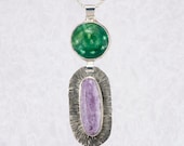 Rites of Spring pendant - green enamel and charoite, sterling silver, statement necklace, handmade, one of a kind, high quality jewelry