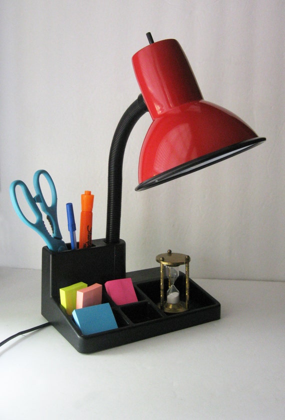 Red Enamel Desk Lamp Organizer Tray Base