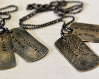 His and Hers Dog Tags, Unisex Necklaces, Rustic Sterling Dog Tags, Wedding Day Bride And Groom, Personalized Dog Tags, Hand Stamped Names