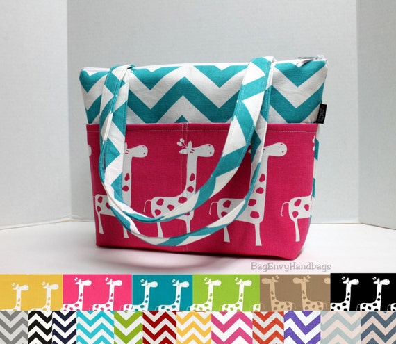 Zippered Diaper Tote  Toddler Bag - Small Diaper Bag - Teal Chevron ...