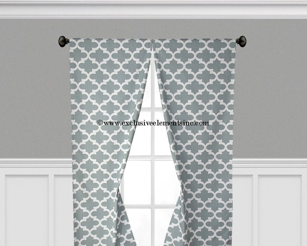 Grey Curtain Panels Modern Geometric Chevron Damask Drapery