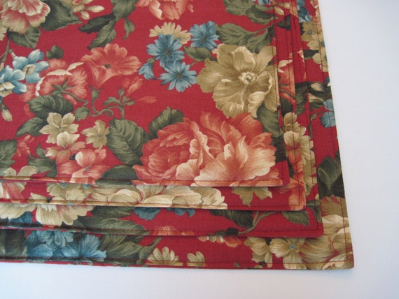 Burgundy Floral Placemats Reversible Terra Cotta Placemats