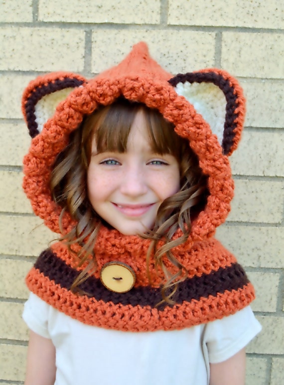 Fox Hat - Fox Hoodie - Fox Cowl - Animal Hat - Hooded Scarf - Crochet Hoodie - Chunky Crochet Hat - Animal Scarf