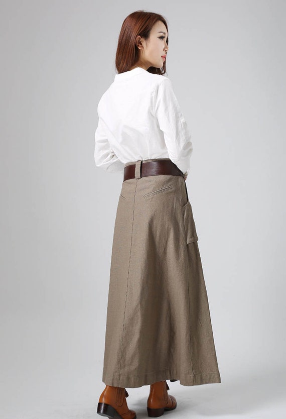 brown maxi skirt linen skirt long skirt A line skirt fall