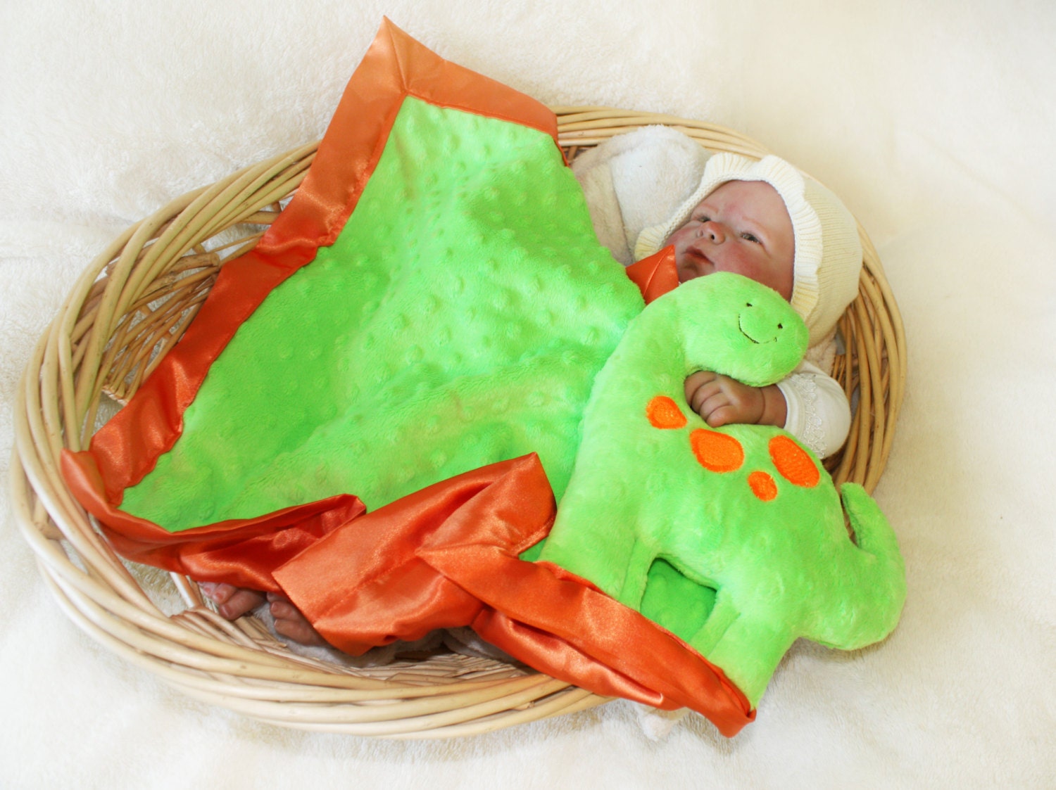 Minky Dinosaur Security Blanket Lovey Blanket Satin Baby