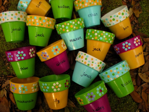 Small Painted Flower Pot Party Favors for by HappyMooseGardenArt