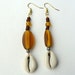 Long Oshun Inspired Amber Colored Glass Fashion Earrings with Cowrie Shells
