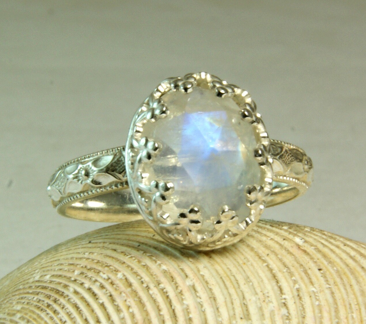 Rainbow Moonstone Ring Sterling Silver Ring for Women Fancy
