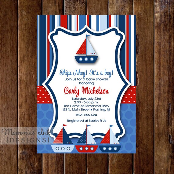 Ships Ahoy Sailboat Baby Shower - Sailboat Invite - Sailboat Baby Shower - Nautical Invite - Digital File - PRINTABLE INVITATION DESIGN Il_570xn