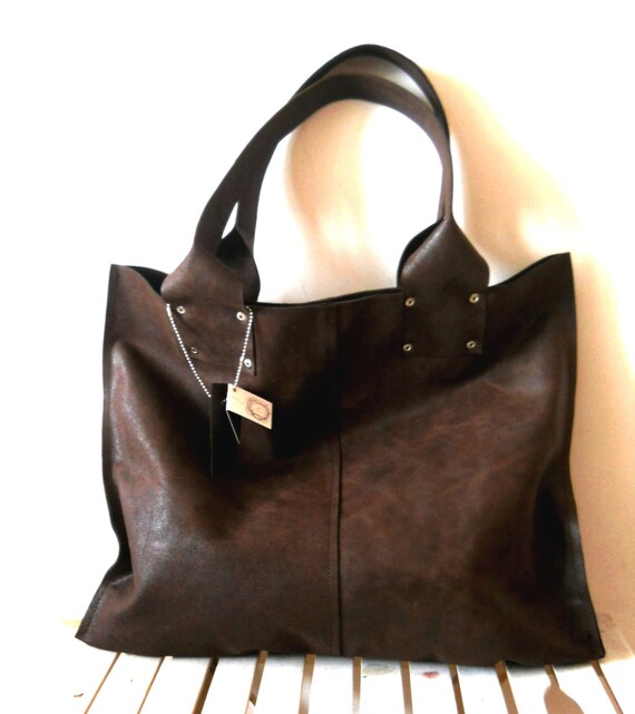 Oversize leathre tote bag for every day use Dark brown by Smadars