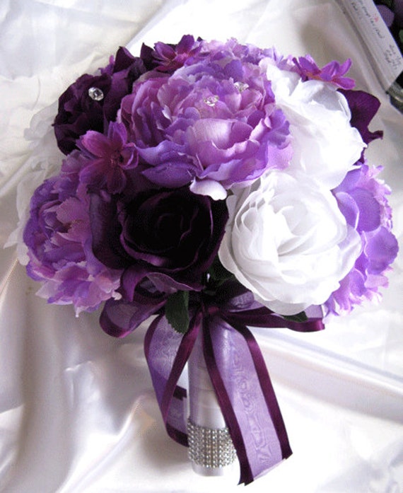 Wedding Bouquet Bridal Silk flowers Decoration PLUM PURPLE