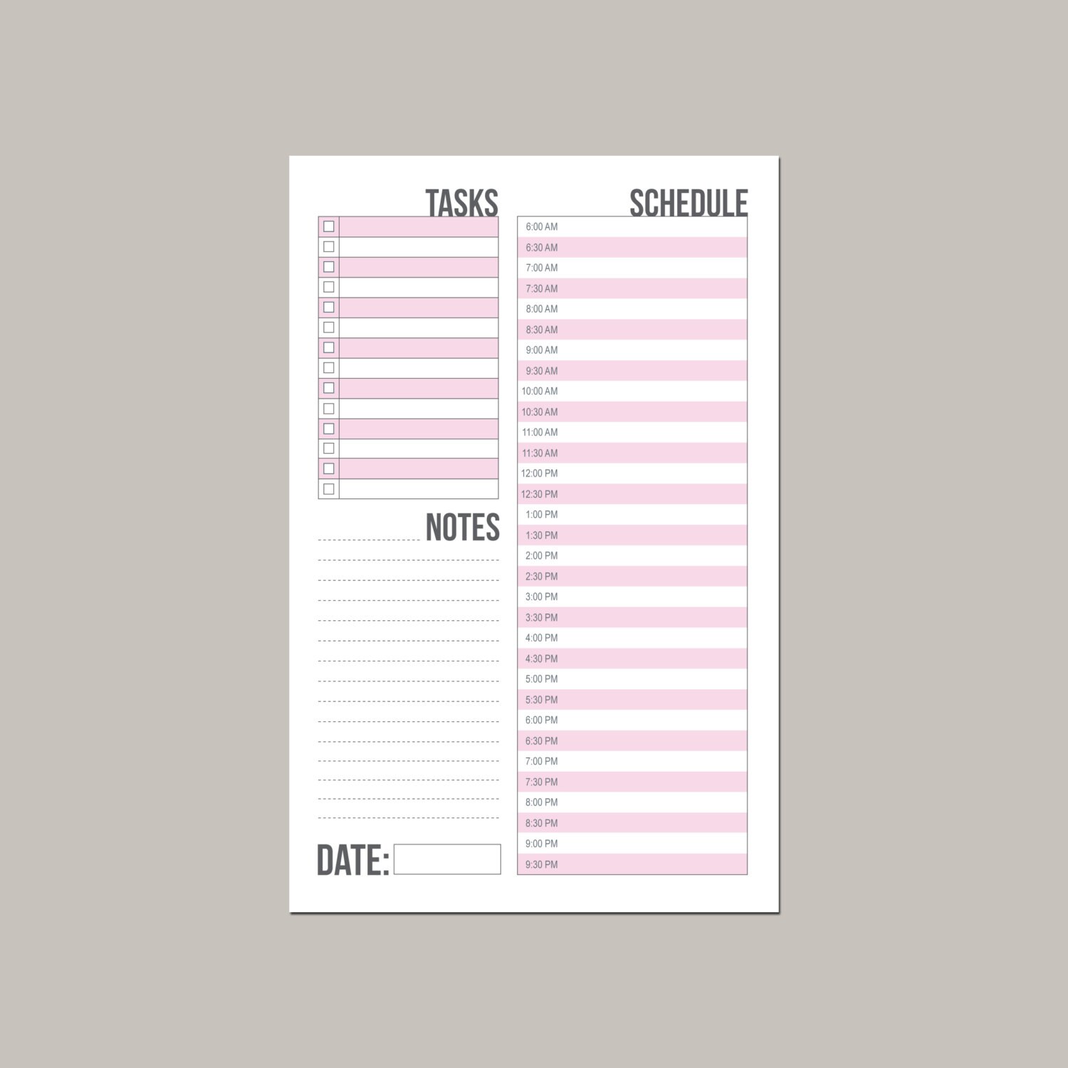 MINI simple pink planner: daily schedule printable sheet
