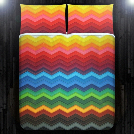 Colorful Rainbow Chevron Duvet Cover Bedding Queen Size King