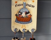 Farm Fresh ,Hand Painted Key Holder, Angel, Cows, Sheep, Chickens, Country Decor