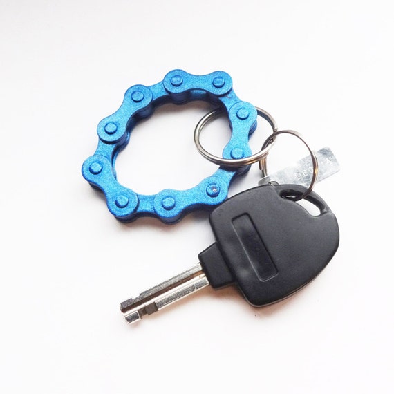 Items similar to Blue chain keychain, upcycled bicycle keychain