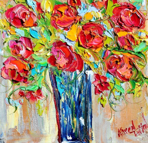 Original oil painting Flowers Palette knife modern