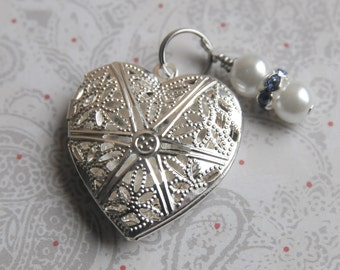 Something Blue Bouquet Charm, Heart Locket Charm, Wedding Accessory