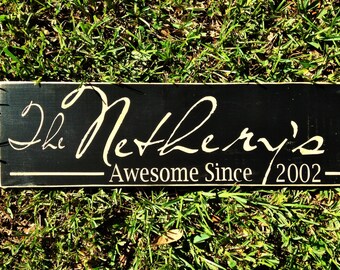 Custom LAST NAME Family Sign (Choose Color) 24x8 Wedding Anniversary Home Wall Decor Rustic Wood Plaque