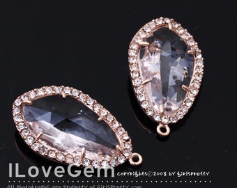NP-1487 Rose Gold plated, Clear, Glass, Pendant, 2pcs