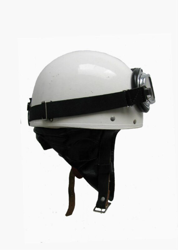Vintage Pudding Basin Motorycle Helmet With Halcyon Goggles
