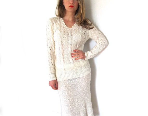sale vintage dress set sweater 1980s ivory white size sale vintage dress set sweater 1980s ivory white size