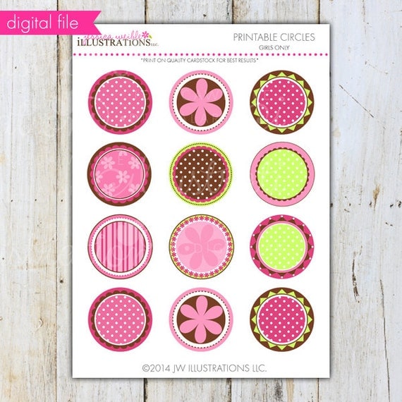 Girls Only 2 Inch Circles, Customizable Printable Party Favors, Toppers, Tags, Circles, BLANK Party Favor Circles Il_570xn