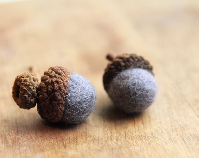 Set of 24 STEEL GREY Wool Felted Acorns - As seen in Southern Living magazine