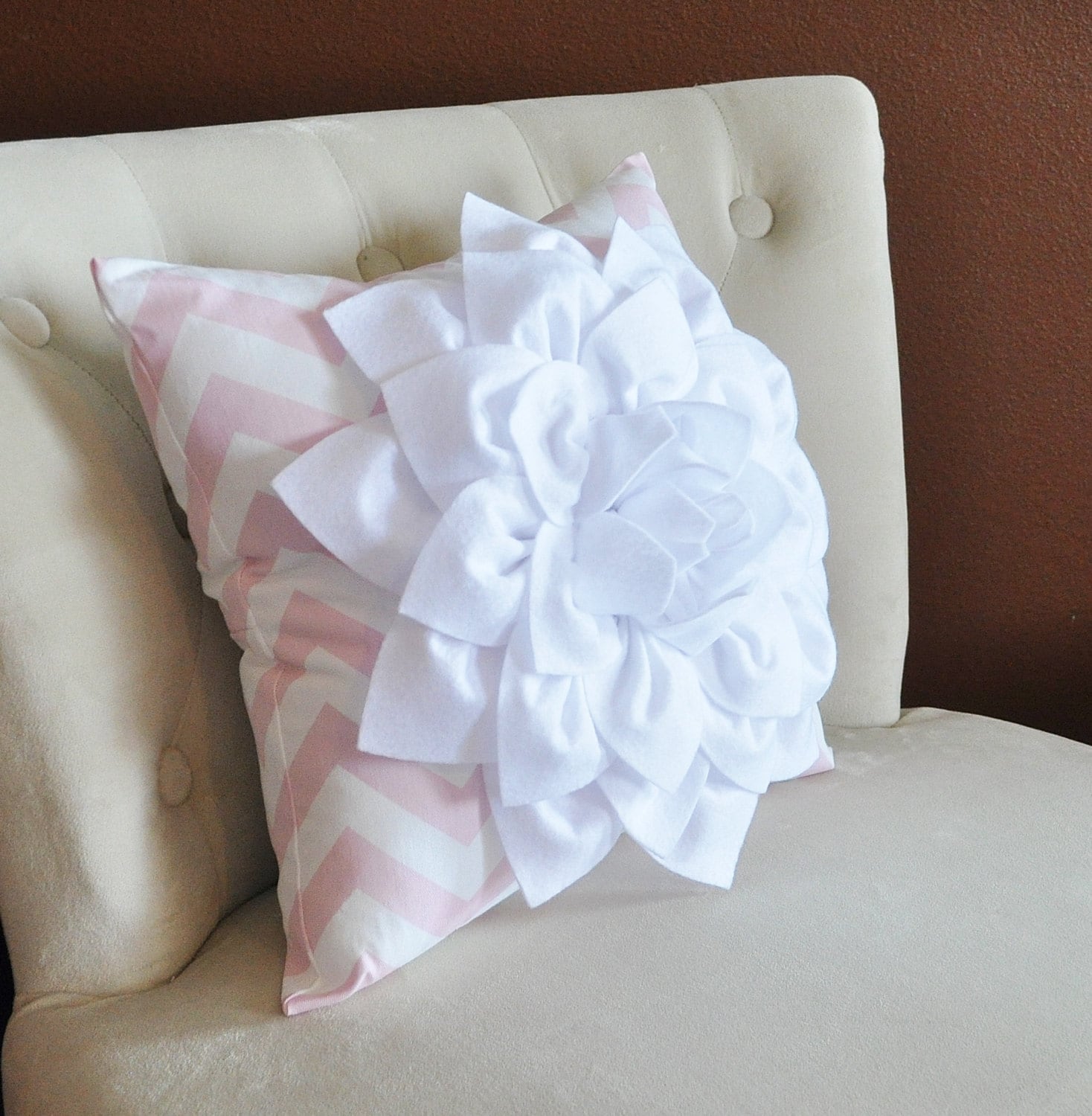 White Flower Pillow Light Pink Chevron Pillow BedRoom Decor