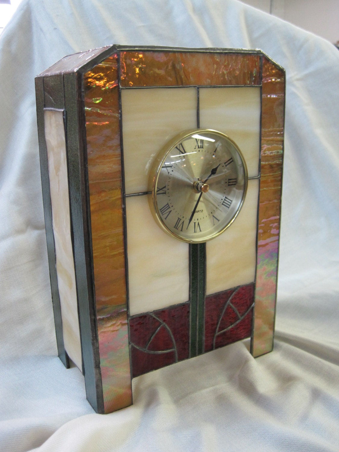Craftsman Style Stained Glass Clock Mackintosh Rose