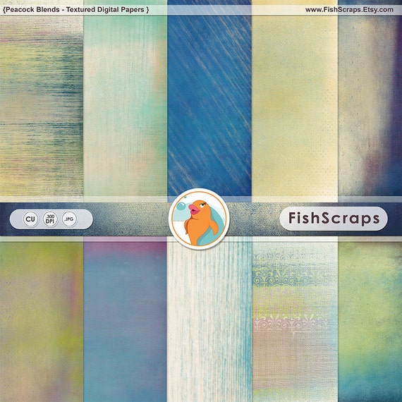 Peacock Digital Paper, Jewel Tone Background Paper, Ombre Paper Download, Gradient Purple, Blue & Green Textured, CU DIY Printable Paper Il_570xn