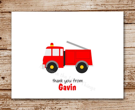 Set of 8 Firetruck Note Cards, Note Cards | Personalized Stationery | Thank You | Fire Truck, Rescue Vehicle Note Cards Il_570xn
