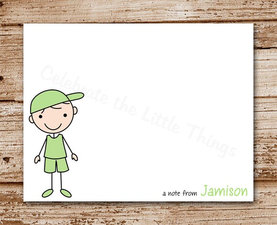 Boys Note Cards (set of 8) Notecards | Personalized Stationery | Stick Kids. Stick Figures, Little Boy Il_570xn