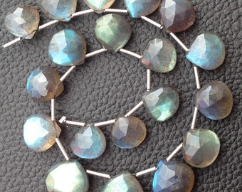 Giant Size, Brand New, Blue Flashy LABRADORITE Faceted Heart Briolettes,12-13mm Long,Amazing Blue Flash