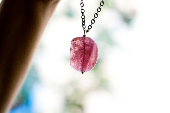Pink Tourmaline Necklace in Sterling Silver and 18K Solid Gold