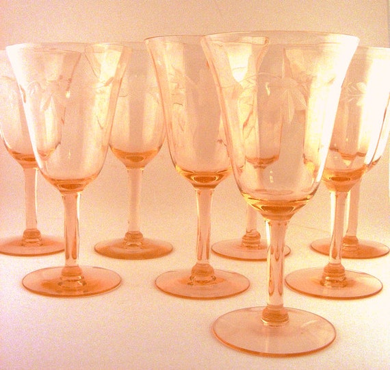 Crystal Stemware Pink Depression Glass Etched Optic Panel