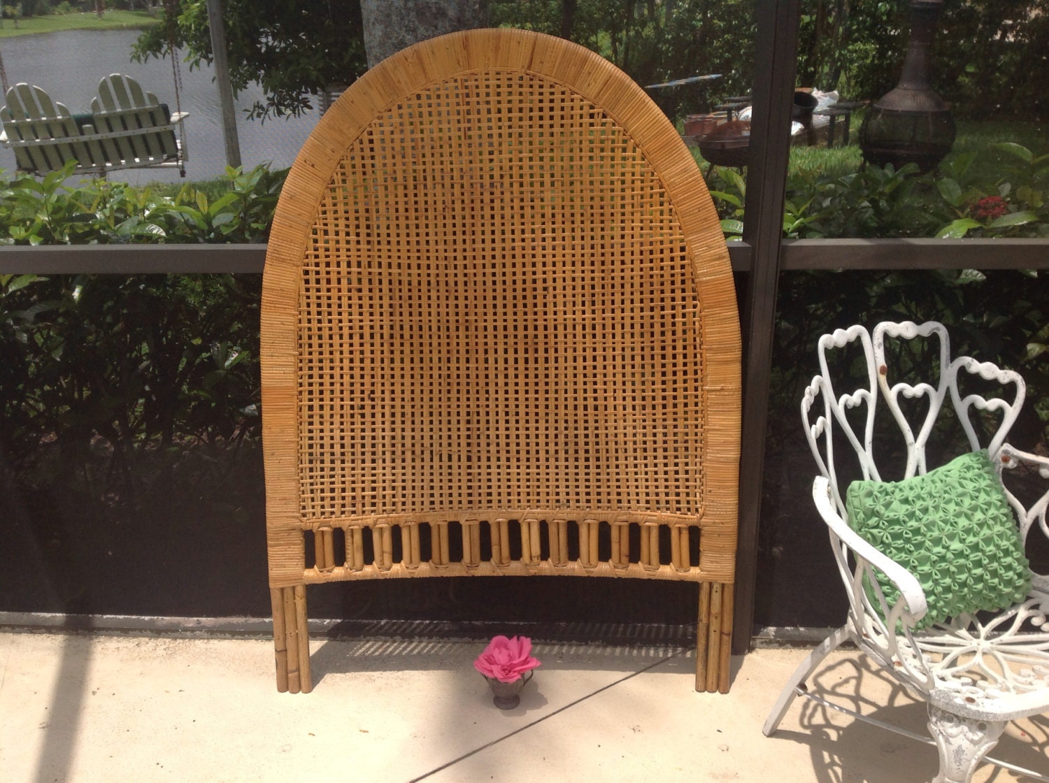 WICKER RATTAN HEADBOARD Twin Palm Beach Cottage Style 2