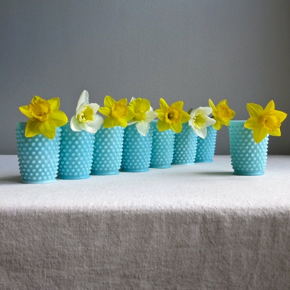 Turquoise Blue Milk Glass Small Tumbler Mini Vase by Fenton with Hobnail Juice Glass - ONE