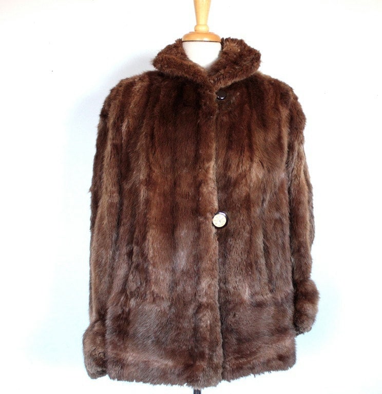 Vintage 1940's Fur Coat // 40s 50s Brown Mink Coat with
