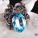 Anath--Swarovski oval X-large aqua blue crystal antique silver brass Victorian necklace
