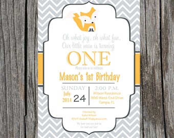 Printed Forest Animals birthday invitation, Fox birthday invitation, custom and printable, fox birthday
