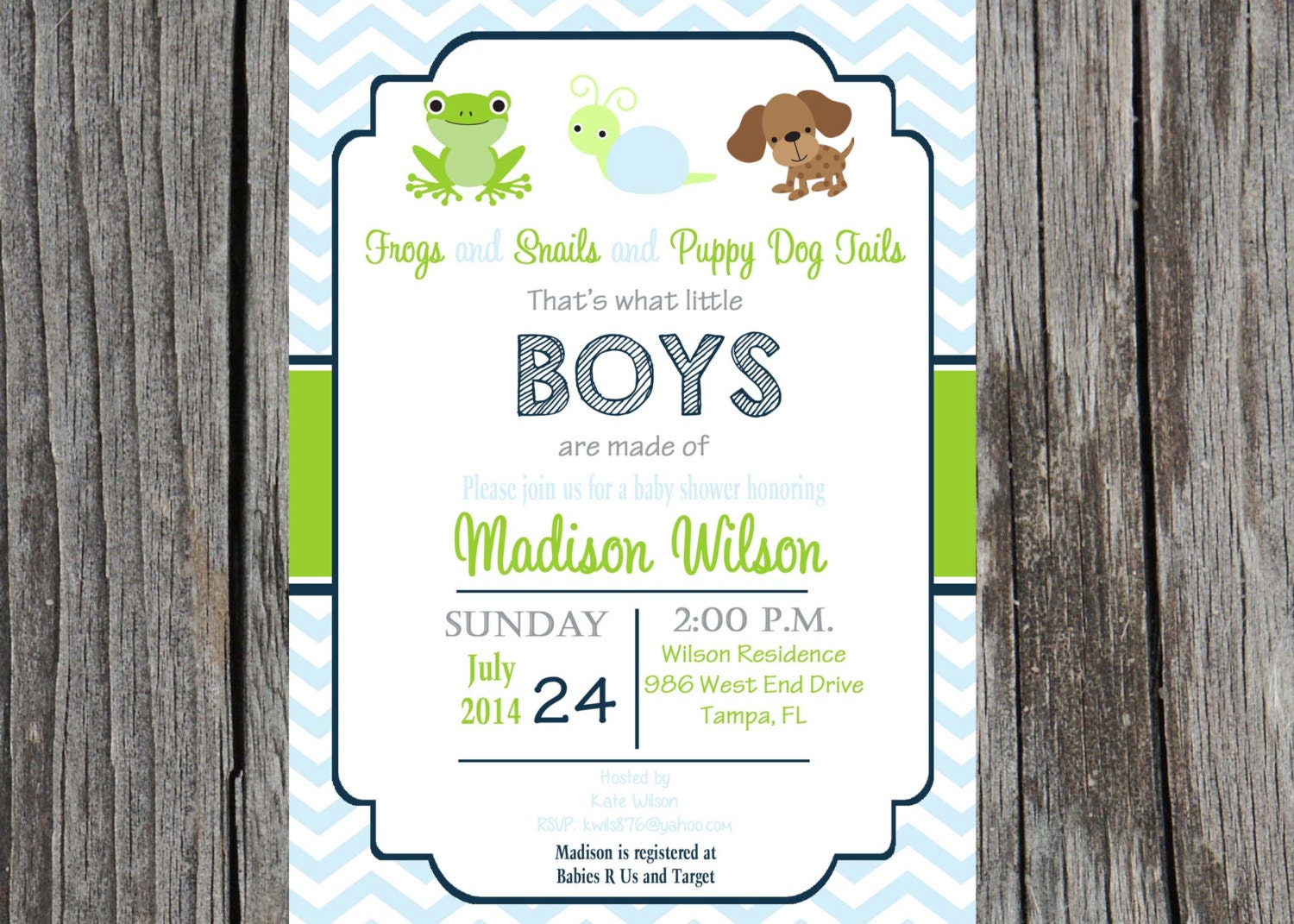 Frogs snails and puppy dog tails Baby Shower Invitation what