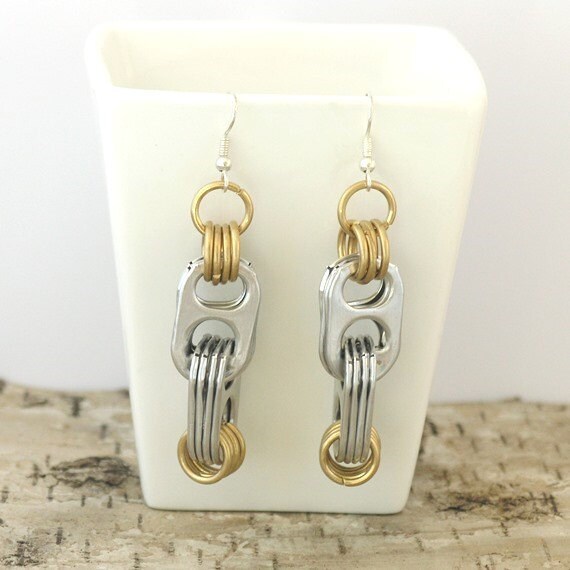 pop tabs earrings pair crosslink and brass by tabsolute on Etsy