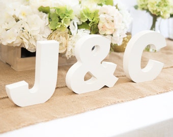 Wooden Letters - Freestanding Wedding Sign Initial Signs - Personalized Table Signs - Initials 2 Letters and Ampersand (Item - INI400)