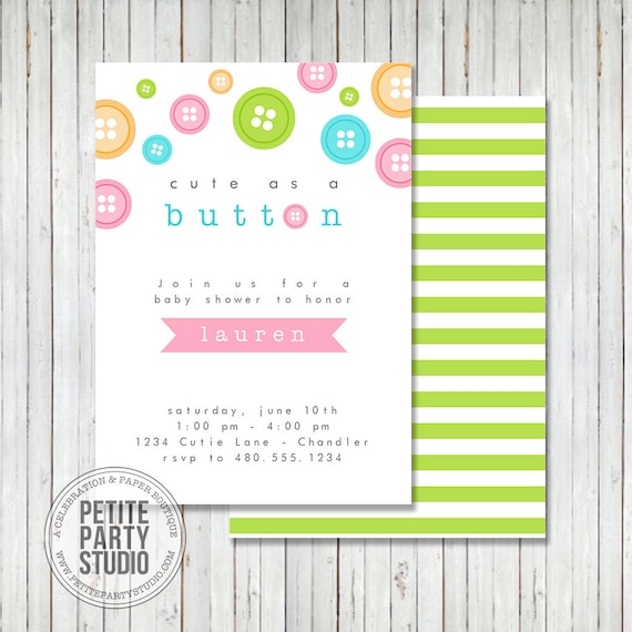 Cute as a Button Birthday or Baby Shower Printable Party Invite - Petite Party Studio Il_570xn