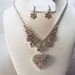 SALE Rhinestone Heart Necklace Earrings Statement Necklace and Screw Back Earrings Jewelry Set