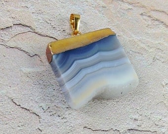 Natural color Bostwana agate Stalactite Slice with 24k gold plated top pendant