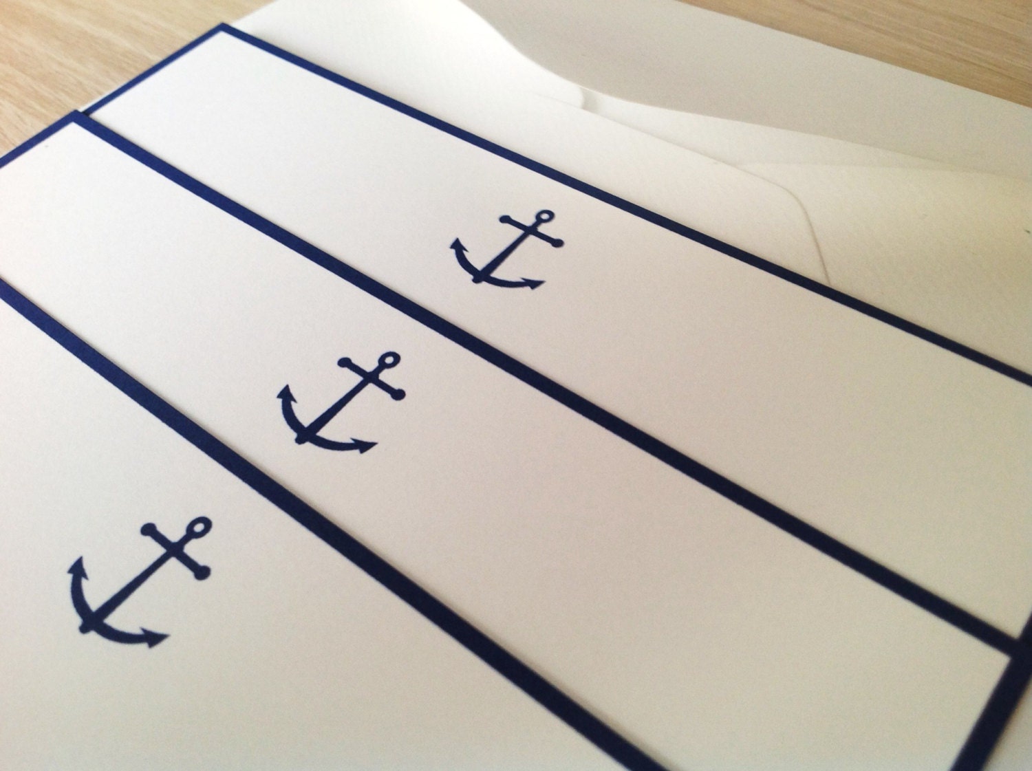 Navy Blue Border Flat Note Cards Nautical Anchor Dark